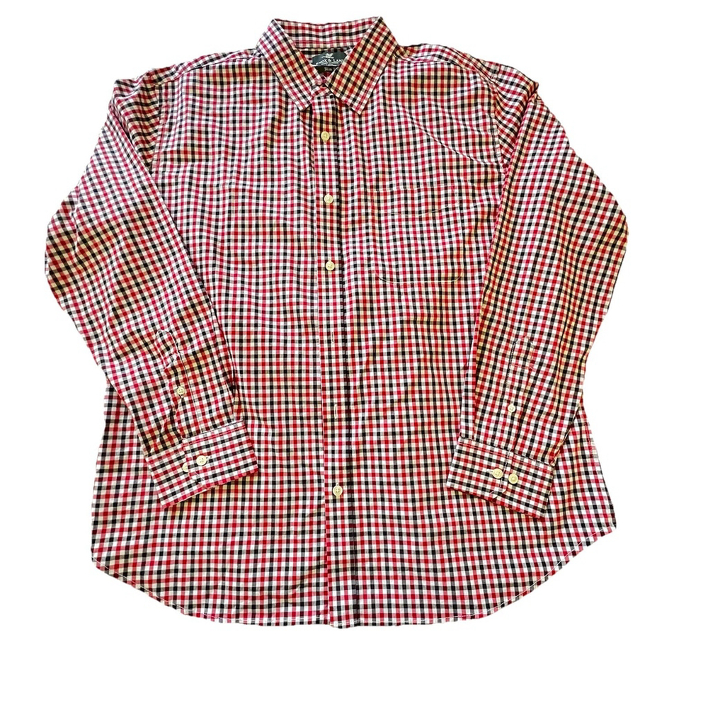 Knox & Lane Button Up Shirt Long‎ Sleeve Men's L Slim Fit Plaid Red Black